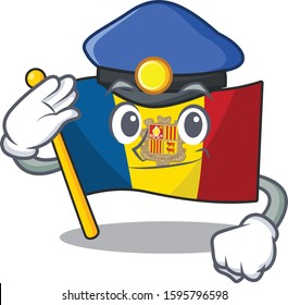 Flag andorra Scroll Cartoon mascot style as a Police officer