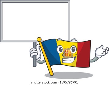 Flag andorra Scroll cute cartoon character bring a board