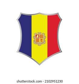 Bandera de Andorra con marco de escudo plateado