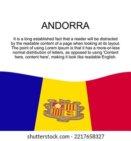 Flag of Andorra square banner with text copy space on white background. Vector illustration