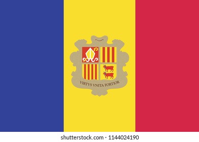 Flag of Andorra. Vector. Accurate dimensions, elements proportions and colors.