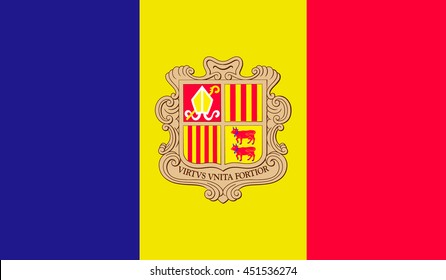 Flag of Andorra. Vector. Accurate dimensions, element proportions and colors