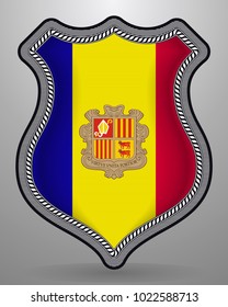 Flag of Andorra. Vector Badge and Icon with Central Glossy National Symbol