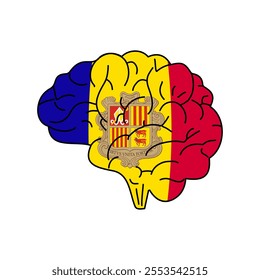 Flag of Andorra. Vector illustration of a combination of a human brain with a country flag on a white background.