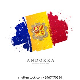 Flag of Andorra. Vector illustration on a white background. Brush strokes are drawn by hand. Independence Day.