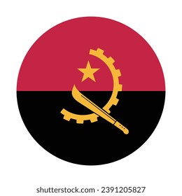 The flag of Angola. Button flag icon. Standard color. Circle icon flag. Computer illustration. Digital illustration. Vector illustration.