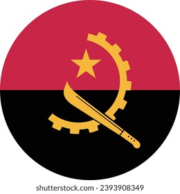 The flag of Angola. Button flag icon. Standard color. Circle icon flag. Computer illustration. Digital illustration. Vector illustration.