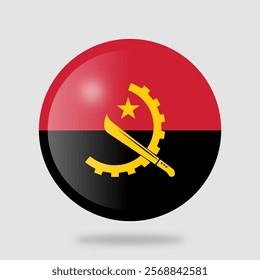 The flag of Angola. Circle icon flag. Button flag icon. Standard color. 3d illustration. glossy circle badge