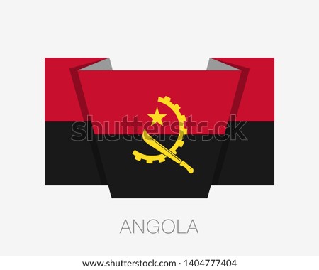 Flag of Angola. Flat Icon Waving Flag with Country Name on White Background