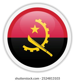 Bandera de Angola. Icono redondo brillante aislado sobre fondo blanco