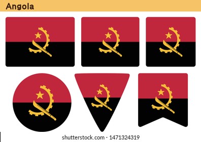 Flag of Angola. Flag icon set of six different shapes. Vector Illustration.
