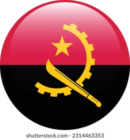 The flag of Angola. Flag icon. Standard color. A round flag. 3d illustration. Computer illustration. Digital illustration. Vector illustration.