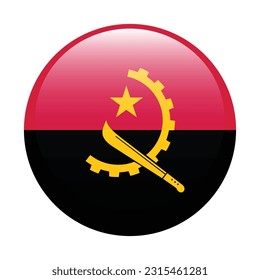 The flag of Angola. Flag icon. Standard color. A round flag. 3d illustration. Computer illustration. Digital illustration. Vector illustration.