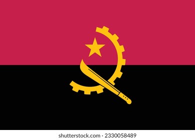 The flag of Angola. Flag icon. Standard color. Standard size. A rectangular flag. Computer illustration. Digital illustration. Vector illustration.