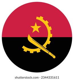 The flag of Angola. Flag icon. Standard color. Circle icon flag. Computer illustration. Digital illustration. Vector illustration.
