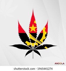 Flag of Angola in Marijuana leaf shape. The concept of legalization Cannabis in Angola. Medical cannabis illustration.