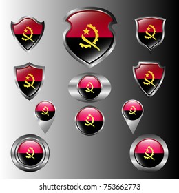 Flag Of Angola In Metal Shield And Button Collection
