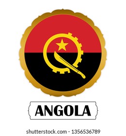 Flag of Angola with name icon, Golden sticker with flag of the Angola.vector 