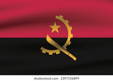 The flag of Angola. The official ratio. The wavy flag. Standard size. Standard color. Flag icon. 3d illustration. Digital illustration. Computer illustration. Vector illustration.