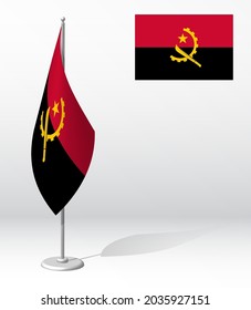 flag of ANGOLA on flagpole for registration of solemn event, meeting foreign guests. National independence day of ANGOLA. Realistic 3D vector on white