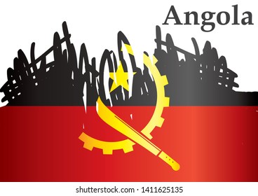 Flag of Angola, Republic of Angola. Template for award design, an official document with the flag of Angola. Bright, colorful vector illustration.