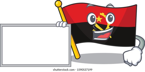 Flag angola Scroll with board cartoon mascot design style