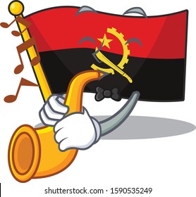 Flag angola Scroll cartoon character design performance with trumpet