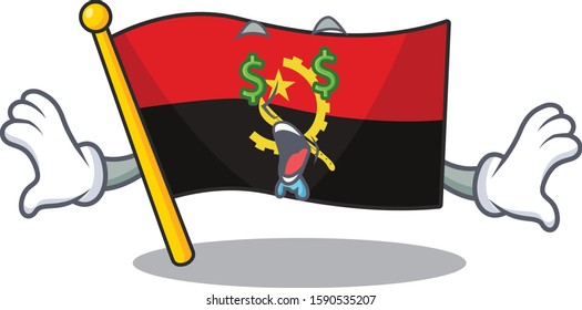 Flag angola Scroll with Money eye cartoon character style
