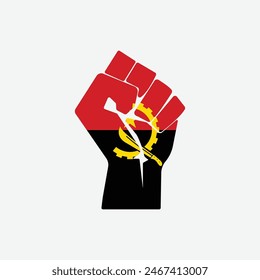 Flag of Angola in the shape of raised hand sign isolated on background. Fist symbol modern, simple, vector, icon for website design, mobile app, ui. Vector Illustration