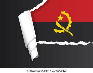 Flag of Angola under ripped paper vector illustration.