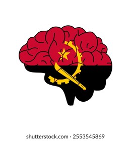 Flag of Angola. Vector illustration of a combination of a human brain with a country flag on a white background.