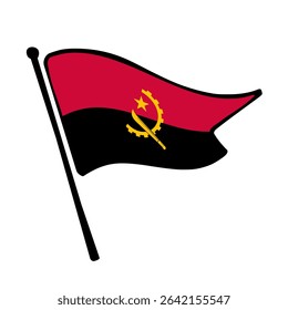 Flag of Angola. Angola flag vector illustration icon design in the hand-drawn style. Fluttering flagpole flag.