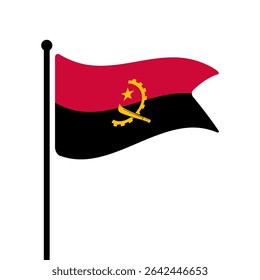 Bandeira de Angola. Design de ícone de ilustração de vetor da bandeira de Angola. Bandeira de mastro flutuante.