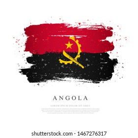 Flag of Angola. Vector illustration on white background. Brush strokes are drawn by hand. Independence Day.