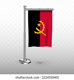 Flag of Angola. Vector illustration of a vertical hanging flag with flagpole on a transparent background (PNG).