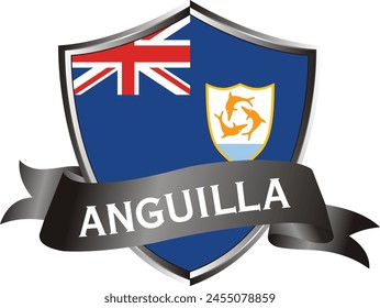 Flag of anguilla as around the metal silver shield with anguilla flag