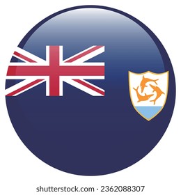 The flag of Anguilla. Button flag icon. Standard color. Circle icon flag. 3d illustration. Computer illustration. Digital illustration. Vector illustration.