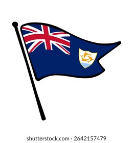 Flag of Anguilla. Anguilla flag vector illustration icon design in the hand-drawn style. Fluttering flagpole flag.