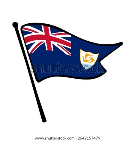 Flag of Anguilla. Anguilla flag vector illustration icon design in the hand-drawn style. Fluttering flagpole flag.