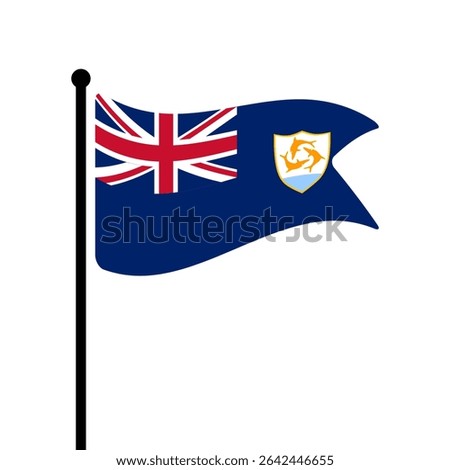 Flag of Anguilla. Anguilla flag vector illustration icon design. Fluttering flagpole flag.