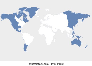 The flag of Antarctica in the outline of the world