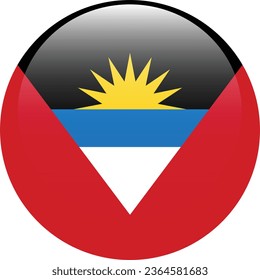 Flag of Antigua and Barbuda. Button flag icon. Standard color. Circle icon flag. 3d illustration. Computer illustration. Digital illustration. Vector illustration.