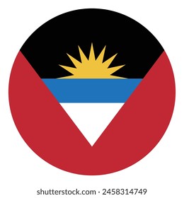 Flag of Antigua and Barbuda. Button flag icon. Standard color. Circle icon flag. 3d illustration. Computer illustration. Digital illustration. Vector illustration.