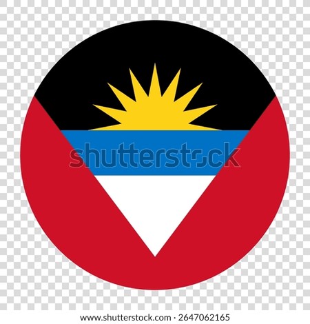 Flag of Antigua and Barbuda. Antigua and Barbuda circle flag logo icon computer vector illustration design. Transparent checkerboard background.