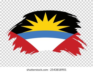 Bandeira de Antígua e Barbuda com efeito de pincel de traço de tinta angustiado no plano de fundo isolado