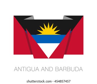 Flag of Antigua and Barbuda. Flat Icon Wavering Flag with Country Name on a White Background