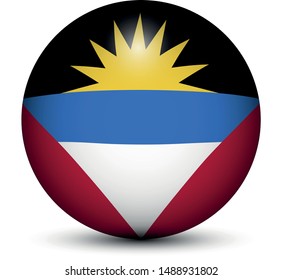 Flag of Antigua and Barbuda in the form of a ball isolated on white background.