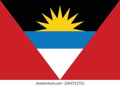 Flag of Antigua and Barbuda. Flag icon. Standard color. Standard size. A rectangular flag. Computer illustration. Digital illustration. Vector illustration.