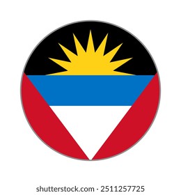 Bandeira de Antígua e Barbuda. Ícone Sinalizador. Cor padrão. Bandeira redonda. Ilustração do computador. Ilustração digital. Ilustração vetorial.