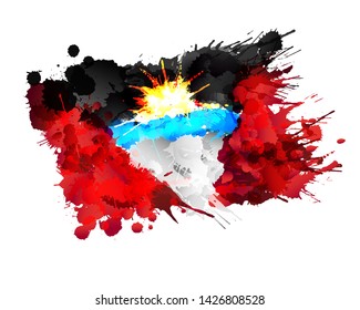 Flag of Antigua and Barbuda made of colorful splashes